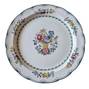 Spode England Avondale Chop Plate Round Platter 12" teal trim floral roses